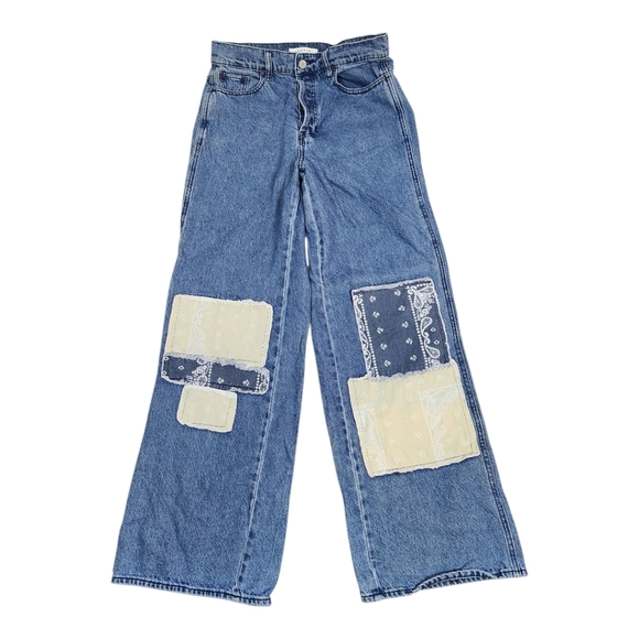 PacSun Bandana Patch High Waisted Baggy Jeans Size 27 - Picture 2 of 8